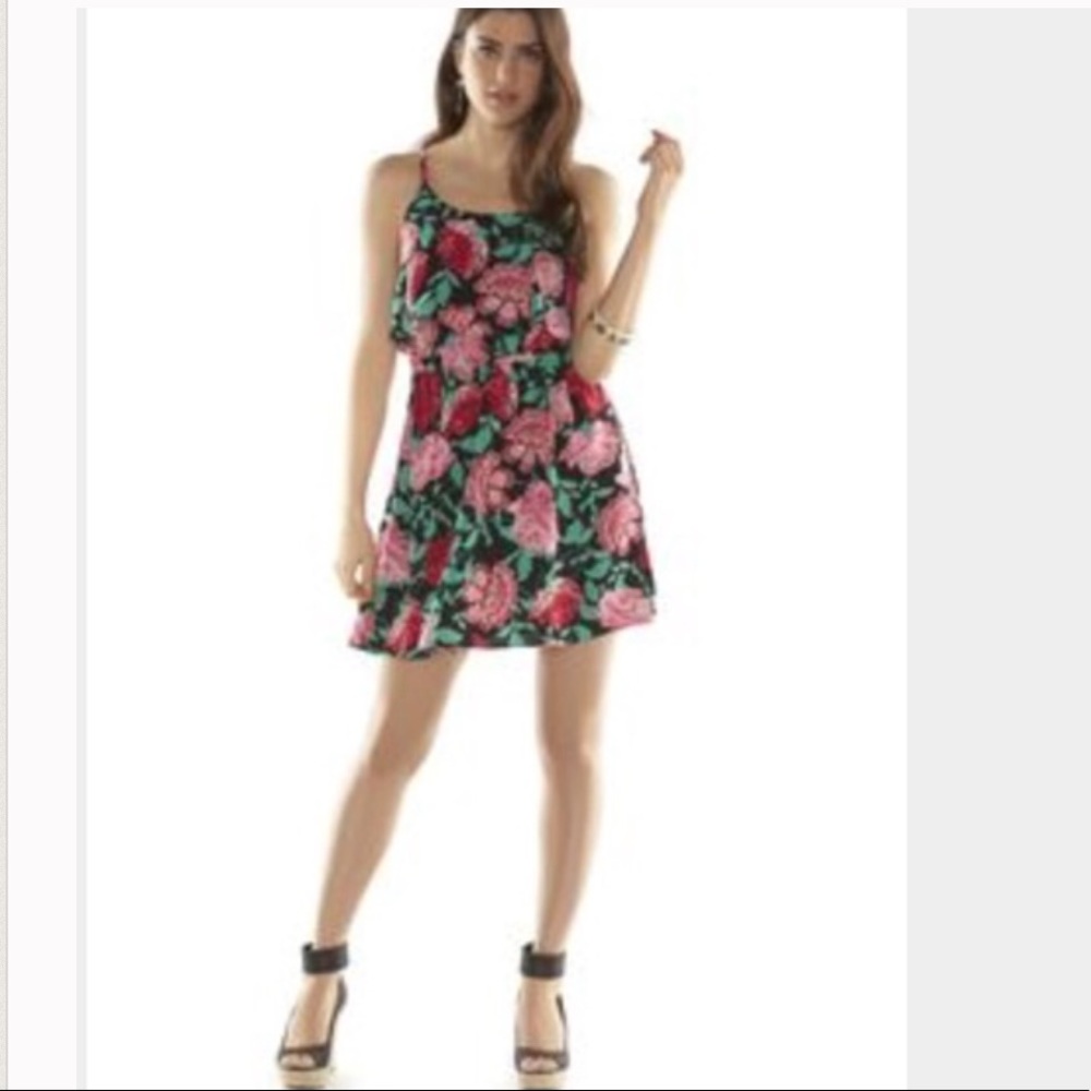 New Pink and Black Floral Dress Ruffle Overlay Sleeveless New With Tags S